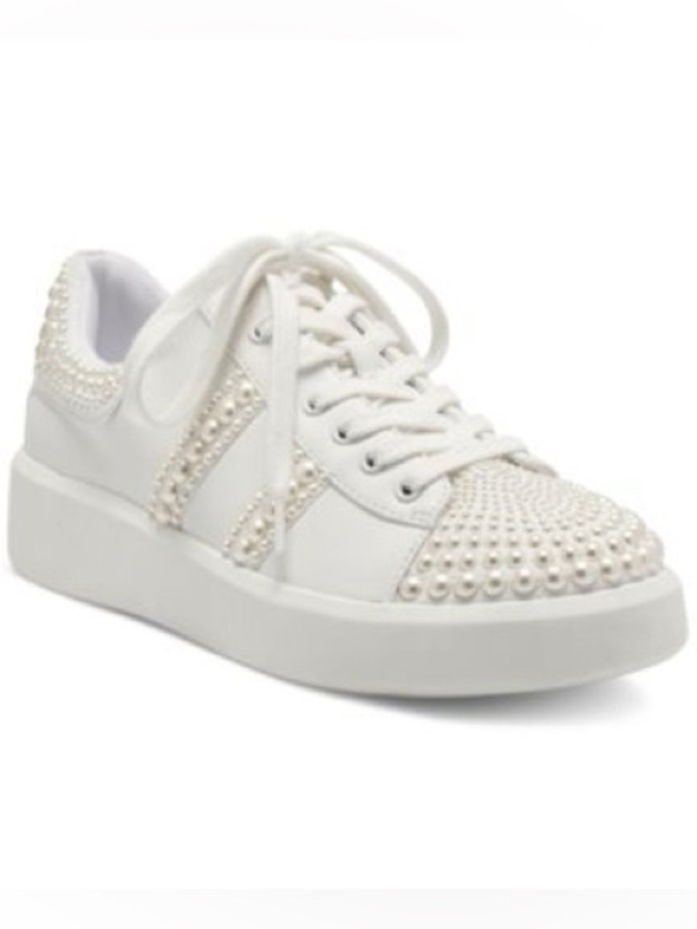 INC Women's White Imitation Pearl Embellished Alleni Lace-Up Sneakers size 11